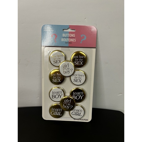 Gender Reveal Party Favor Buttons Gold and White 10 Count - Picture 1 of 2